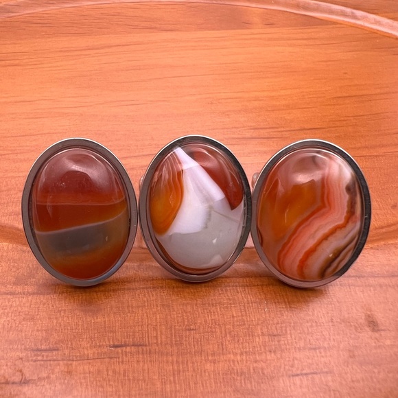 Elegant Yellow Aventurine Oval Statement Rings - Natural Stone Adjustable Rings - Picture 10 of 11